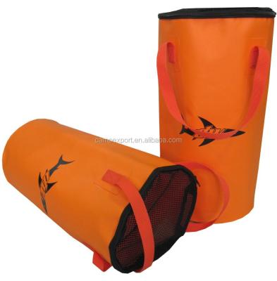 China Waterproof Cylinder PVC Tarpaulin Small Fishing Bag With Mesh Top for sale