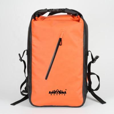 China Roll Office 35L PVC Tarpaulin Closure Dry Waterproof Backpack Orange Color Durable Zipper Pouch For Camping Hiking Traveling for sale