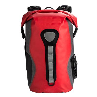 China 25L Backpack Rolltop Red Waterproof Closure With Mesh Foam Back Support Padded Shoulder Strap For Camping Increasing Traveling for sale