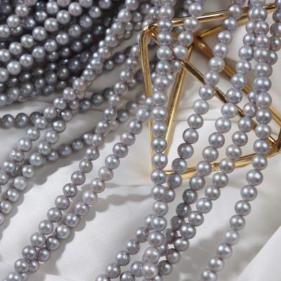 China Jewelry Making Hot Selling 5-6mm Natural Freshwater Pearl Gray Near Round Beads Cultured Nucleated Pearl Akoya for sale