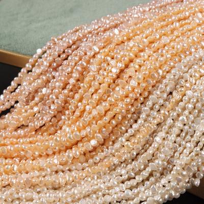 China Jewelry Making Mini Pearls 3-3.5mm Side Double Hole Sided Light Natural Freshwater Baroque Pearl Loose Strands for sale