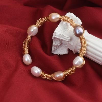 China Delicate luster 14K braided gold thread bracelet natural baroque bead bracelet vintage high end bracelets with beads for sale