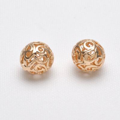 China Fashionable Jewelry Findings DIY Bracelet Beads Wholesale 24K Real Gold 8.5 Mm Spherical Hollow Beads Loose Small Hole Spacer Beads for sale