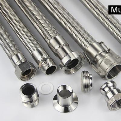 China AISI304 Stainless Steel Flexible Hose Industrial Wire Braided Hose End Fittings Customized Inox Flexible Tube for sale