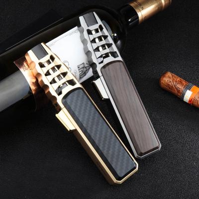 China Windproof Dual Metal Fire Butane Kitchen Torch Powerful Blue Flame Cigar Lighter Windproof Lighter for sale