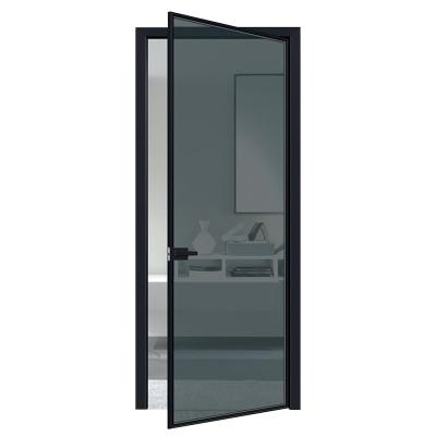 China Bathroom Glass Modern Single Glass Door Household Minimalism Aluminum Alloy Flush Door Frame Narrow Flow Door for sale