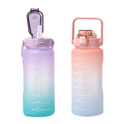 China 2L Sports Fitness Viable Outdoor Large Capacity Water Bottle Graduated Straw Cup Portable Travel Water Bottle Adult Student Water Bottle for sale