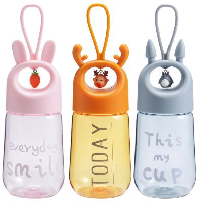 China 480Ml Water Cup Bottle Cartoon Handle Hanging Plastic Cups Portable Travel Viable Creative Flip Outdoor Bottle For Kids for sale