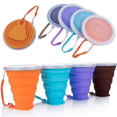 China Portable Collapsible Cup Silicone Folding Portable Cup With Lid Telescopic Retractable Handcup Water Cups Outdoor Camping Coffee for sale