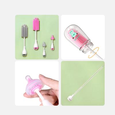 China 2021 Viable New Style 3 in 1 Bpa Free Silicone 360 ​​Degree Rotating Baby Bottle Cleaning Brush with Nipple and Straw Brush Gray for sale