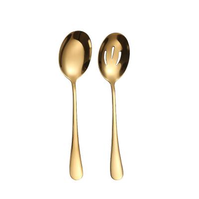 China Sustainable Stainless Steel Serving Spoon Set Kitchen Tools Gold Salad Slotted Cake Serving Spoon For Buffet for sale