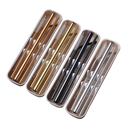 China Sustainable Reusable Portable Metal Eco Gold Straws Stainless Steel Rose Gold Drinking Straws Travel Set With Case for sale