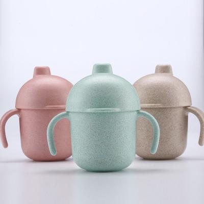 China Viable Wheat Leak Proof BPA Free Free Kids Water Fiber Cup 240ml Baby Drinking Wheat Straw Sippy Cup Bottle for sale