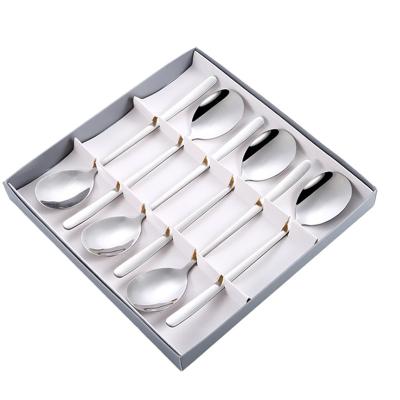 China Durable Silver 304 Pcs Stainless Steel 6 Serving Dinner Spoons Metal Korean Table Set Soup Spoon Sets Rice Spoon for sale