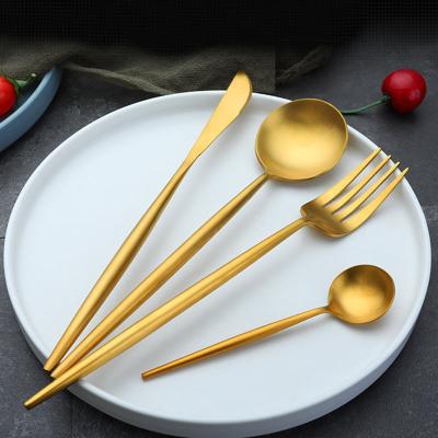 China Luxury Hotel Sustainable Matte Gold Cutlery Set Bulk 4 Pieces Plated Gold Flatware Set For Wedding for sale