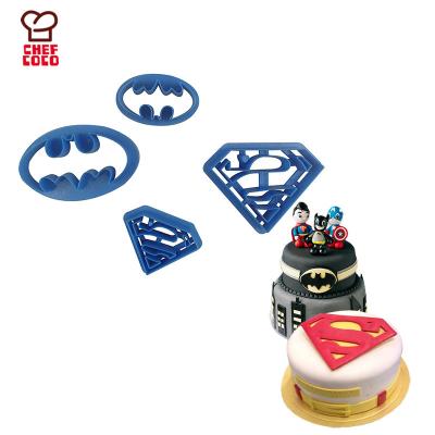 China 4pcs Superman Shape Cake Topper Decoration 3D Plastic Cookie Mold Viable Set for sale