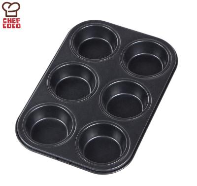 China Viable Non-stick Baking Tray Carbon Steel Cupcake Bakeware 6 Cup Roll Cake Pan for Oven Baking for sale