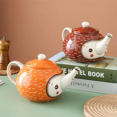 China Sustainable Custom design Creative cartoon ceramic tea kettle Lovely Handpainted Art Decor hedgehog Ceramic Teapot for sale