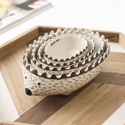 China Sustainable Wholesale lovely hedgehog Shaped Measuring Bowl Sets Ceramic Measuring Cup 4-piece set For Kitchen for sale