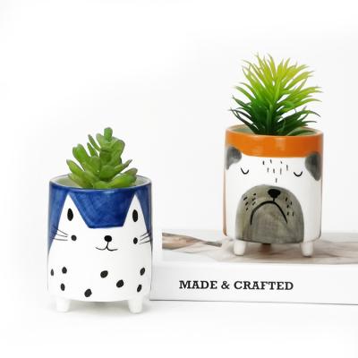 China Modern Porcelain Face Cat/Ceramic Hand Painted Animal Dog Planter Pot With Legs for sale