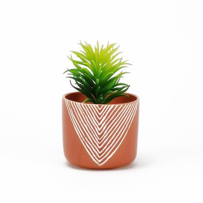 China Modern Ceramic Flower Pot Geometric Pattern Ceramic Planter for sale