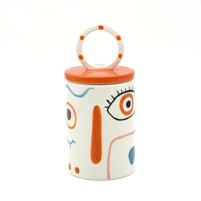 China Europe Lovely Face Design Ceramic Hand Painted Canister for sale