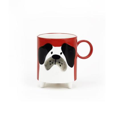 China Sustainable Hand Painted Cute Dog Coffee Mug With O Shape Handle And Legs for sale