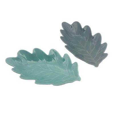 China For Food Leaf Shape Ceramic Snack Dish Tray Platter for sale