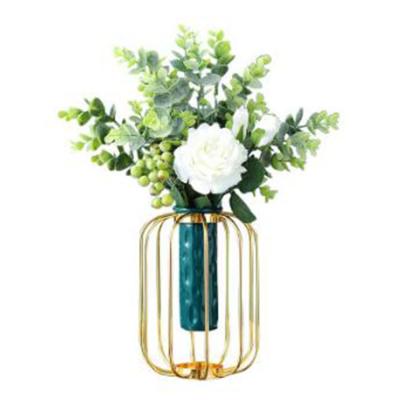 China Europe Ceramic Flower Vase Porcelain With Golden Metal Stand Wedding Decoration for sale