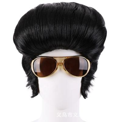 China Pelucas Sinteticas Natural Mens Fat Wave Teddy Boy Danny Zuko Rock N 1950s Elvis Wig Black Bun Costume for sale