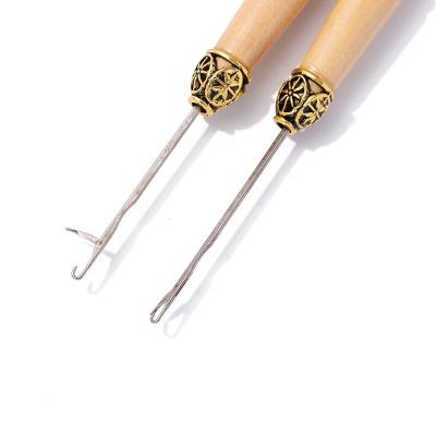 China For Home Use Best High Quality Wholesale Wooden Hair Extension Needle Wigs Extension Tool Hook With Wooden Handle Hair Locking Tool for sale