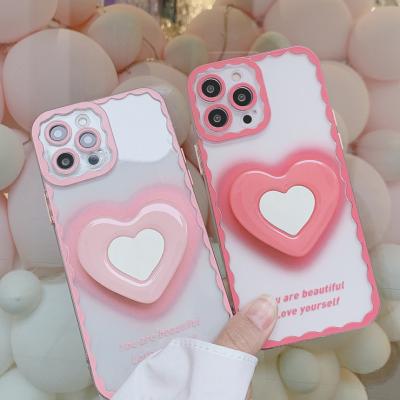 China New Creativity Anti-fall Heart Design Airbag Holder Mobile Phone Magnet Telescopic Case For iPhone 13promax for sale