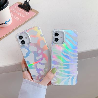 China Zebra Exquisite Laser Stripe Transparent Clear Cover For Apple iPhone 11/12 Protective Glow XR XS Cell Phone Glitter Case Shell for sale