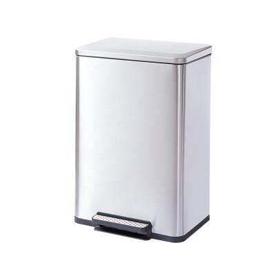 China Sustainable Silver Stainless Steel Trash Can Square Stainless Steel Bin With Foot Pedal Recycle Bin for sale