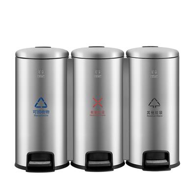 China Viable Metal Classified 90L 3 Step Pedal Waste Bins Stainless Steel For Public Places for sale