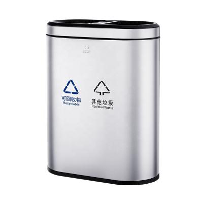 China 20L+20L Sustainable Stainless Steel Trash Can 2 Compartments Oval Top-Open Waste Bin for sale