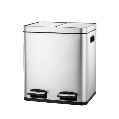 China 2 Compartments Sustainable Soft Closing Pedal Trash Can Kitchen Stainless Steel Indoor Recycling Bin for sale