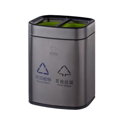 China Customized Top-open Stainless Steel Trash Bin Dust Bin 2 Compartments Sustainable Small Dust Bin for sale