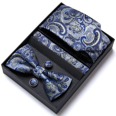 China Fishion New Casual Formal Silk Tie Pailey Set Jacquard Woven Tie Bowtie Suit Handkerchief Cufflinks For Groom Men for sale