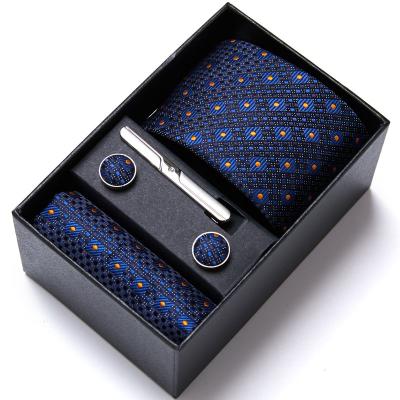 China Fishion Casual Formal Gift Box Wrapping Men Brand Luxury Wedding Mens Square Pocket Tie Silk Tie Set Cufflinks Fasten Clips for sale