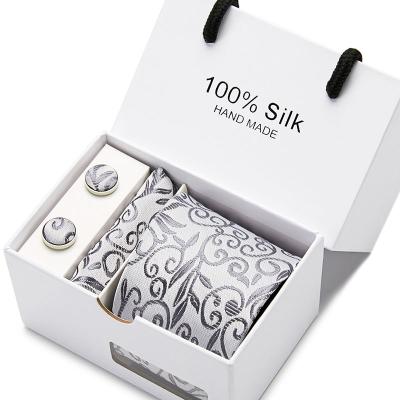 China Fishion Manufacturer Gift Box Tie Set With Gift Box Jacquard Woven Formal Jacquard Woven Handkerchief Cufflinks Tie Sets for sale