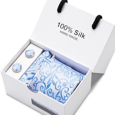 China Fishion Manufacturer Gift Box Tie Set With Gift Box Jacquard Woven Formal Jacquard Woven Handkerchief Cufflinks Tie Sets for sale