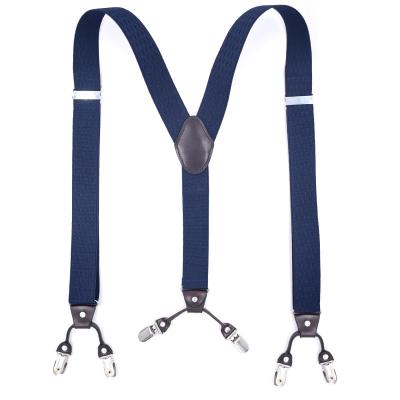 China Polyester + Leather + Metal Wholesale Custom Personalized Elastic Braces Y Button Leather Belt Suspender For Men for sale