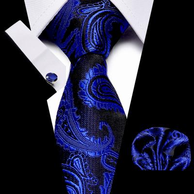 China New Fashion Casual Formal Men's Paisley Tie 7cm Silk Tie Set Pink Black Green Blue Handkerchief&cufflinks Set for sale