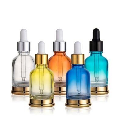 China Cosmetic Bottle Empty Gradient E Liquid Frosted Amber 20ml 30ml 50ml Black White Clear Round Glass Dropper Bottle for sale