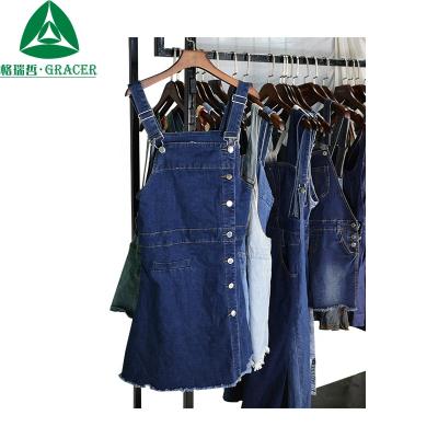 China Women's clothing china factory second-hand clothing girl denim strap dress and jeans skirt for sale