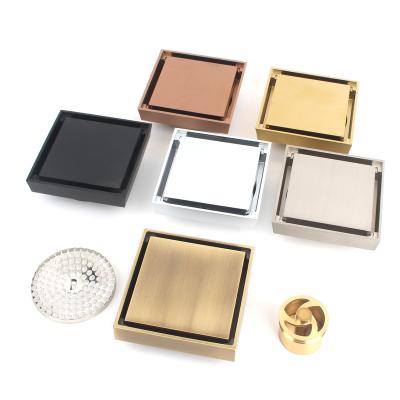 China Modern 5inch  smell lock tile insert simple modern style brass floor drain modern black floor drain ready to ship for sale