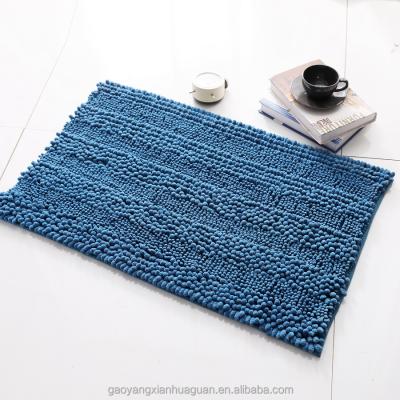 China 100% Blue Chenille Bath Mat Mat For Kitchen Bathroom Polyester Chenille Floor Non-Slip Foot Area Rugs for sale