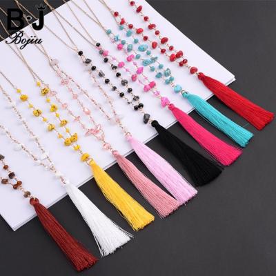 China Chips Stone Beaded Tassel Necklace blue yellow red wholesale environmental friendly for sale