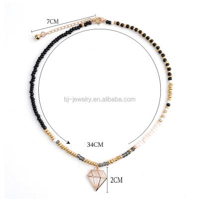 China Bojiu Fashionable New Design Handmade Plastic Crystal Seed Bead Copper Brass Choker Pendant Necklace for sale